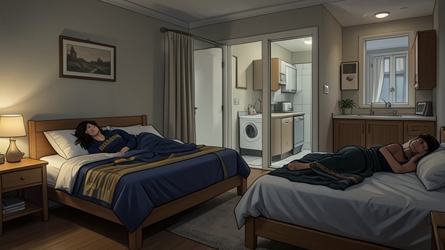 Living Alone Together from "Roommate Wars & Midnight Kisses (My College Romance)". Distance Inside Proximity Reversed Intimacy After the relationship rupture, Leah moves back to the Folded Sofa Bed while Liam keeps the platform bed.