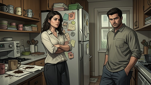 Domestic Escalation from "Roommate Wars & Midnight Kisses (My College Romance)". The Kitchen as Battlefield Small Violations Coffee grounds, labeled mugs, crowded refrigerator shelves, and misplaced study materials turn the kitchenette into…
