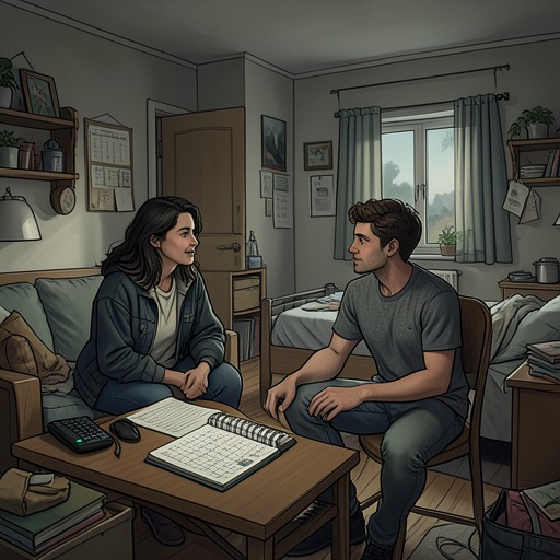 From Lease Disaster to Shared Territory from "Roommate Wars & Midnight Kisses (My College Romance)". This flow traces how a double-booked lease turns a temporary housing dispute into a recurring struggle over control, boundaries, and the meaning of home.