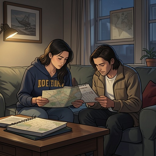 The Shared Future Beyond the Semester from "Roommate Wars & Midnight Kisses (My College Romance)". This flow traces how the couple converts an accidental semester arrangement into a sustainable future by confronting distance, ambition, burnout, and the need…