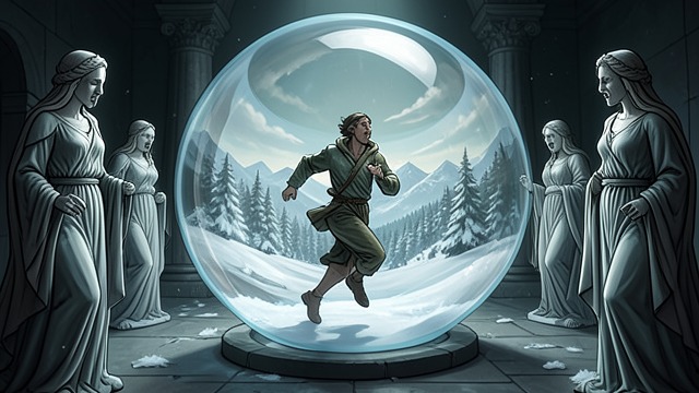 Crystal Captivity from "A cataclysmic lack of Harmony". Crystal Captivity One figure runs without finding a way out, trapped inside a crystal ball.