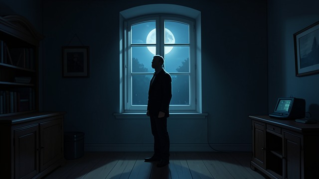 Cold Room from "A cataclysmic lack of Harmony". Cold Room Moonlight enters through a French window and illuminates a cold room where the speaker stands alone. Light reveals isolation rather than curing it.