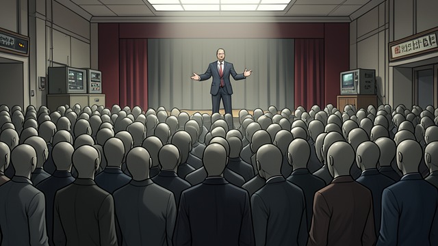 The Mob Image from "The Ownership Wars: Who Owns You". The Mob Image Irrational Masses Ordinary citizens are repeatedly depicted as a mob manipulated by elite spectacle and false expertise.