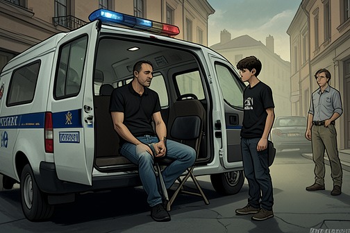 Jackson 的秘密拘禁 from "Holding Out for a Hero ▸ Stiles Stilinski (2)". Jackson's secret detention is the improvised police-van captivity of Jackson Whittemore by Carson Bradley, Stiles Stilinski, and Scott McCall.