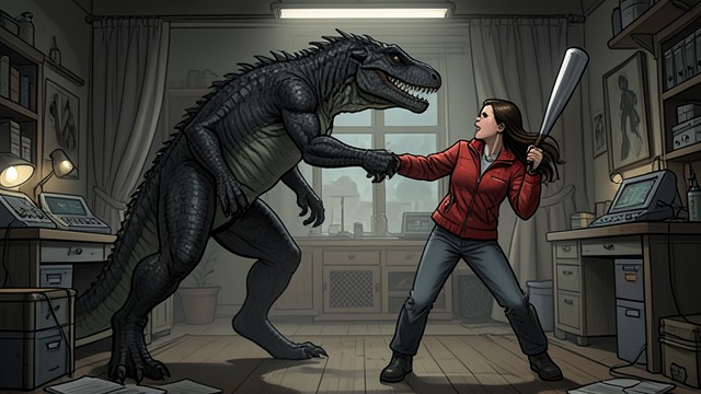 The Bat in the Hall from "Holding Out for a Hero ▸ Stiles Stilinski (2)". The Bat in the Hall Immediate Courage Carson Bradley confronts the giant lizard creature alone with a metal bat.