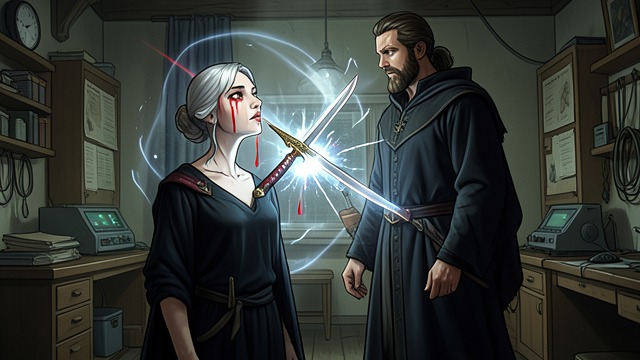 The Revealed Face from "New Life as a Max Level Archmage". The Revealed Face A Cut Illusion The Red Tithe’s Voidglass dagger slices through the illusion hiding Vivi’s red tear-trails.