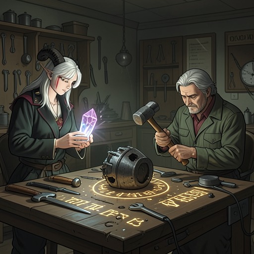 Crafting as Collaboration from "New Life as a Max Level Archmage". This flow traces Vivisari’s return to practical craft through Mae and Rhek, revealing how shared work converts magical abundance into durable legacy.