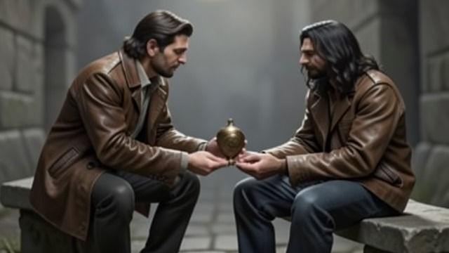 A Reunion After Survival from "When the Cold Breathes A Ragnar Stormbringer Tale A Ragnar Stormbringer Tale". The Amulet Comes Home Proof of a Successful Mission Ragnar returns the bronze amulet to Dvar after bringing Belshezan’s aid.