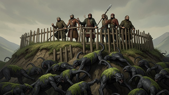 Pressure at the Ramparts from "When the Cold Breathes A Ragnar Stormbringer Tale A Ragnar Stormbringer Tale". Numbers Meet a Wall Climbing Under Fire Wights swarm the ditch and rampart, using their strength and claws to climb.