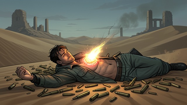 The Nowhere Again from "Gunsoul". The Nowhere Again Yuan dies after using his bullet-core as the shot that destroys the Gun’s independent will.
