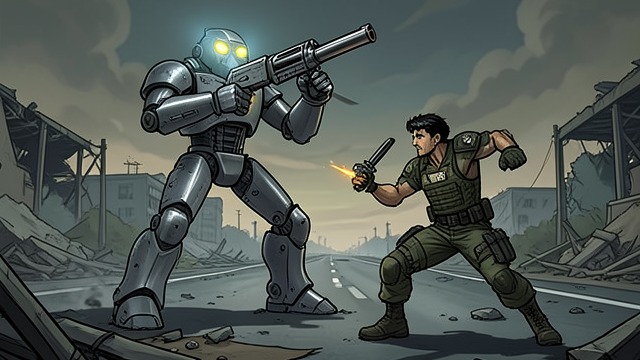 A Duel Among Ruins from "Gunsoul". A Duel Among Ruins Yuan meets the Gun on a ruined city highway and exchanges fire and close-combat blows.