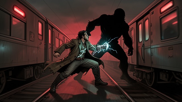 A Battle on the Roof from "Gunsoul". A Battle on the Roof Yuan fights the Rad-Hag on the moving spirit-train as she attacks with lightning and centidead appendages.