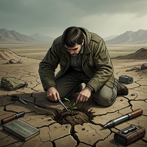 The World as Unbuilt from "Gunsoul". The novel challenges despair by asking whether the wasteland can be remade through practical acts of care despite humanity’s repeated failures.