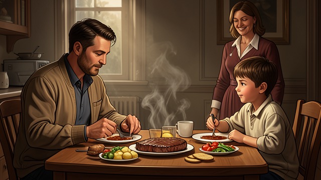 The First Dinner from "My Dark Mate: A Rejected Mate Werewolf Shifter Romance". The First Dinner Nourishment Ren prepares chicken-fried steak, mashed potatoes, vegetables, biscuits, and gravy.