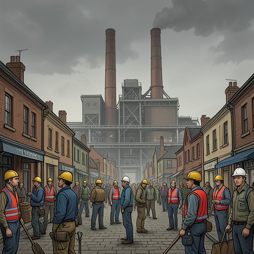 Statenville’s Economic Bargain from "Dead Shot". This flow traces how prosperity binds residents to Cloverdale Industries and makes corruption appear preferable to economic collapse.