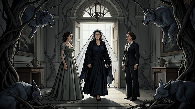 The Reckoning at Vale Estate from "The CEO’s Baby Girl: A Workplace Reverse Harem Romance (Age-Gap Billionaire Obsessions)". The Reckoning at Vale Estate Returning as an adversary Isadora Vale steps through a torn veil at Vale Estate in a robe of shadow and flame, openly confronting…