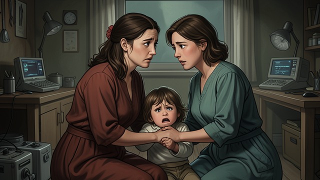 A Restored Handhold from "The People Upstairs". A Restored Handhold Shared Fright Terence clings to May's hand after the school crisis.