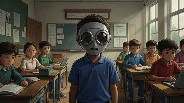 Child-Sized Masks from "The People Upstairs". Child-Sized Masks Constant Replacement Dr. Robinson fits Terence with masks and lenses that must change as he grows.