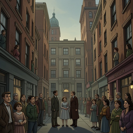 The Greenes and the Neighbors from "The People Upstairs". This flow traces the uneasy social relationship between the isolated family and the women who surround their building.
