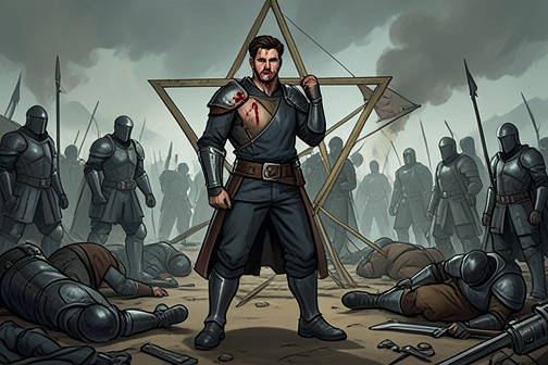 The Battle that Destroyed the Pentagram from "The Reincarnated Demon King's Host Just Wants to Live in Peace, But the Hero Won't Leave Him Alone". The Battle that Destroyed the Pentagram is the decisive military and emotional catastrophe of Malthios’s early reign.