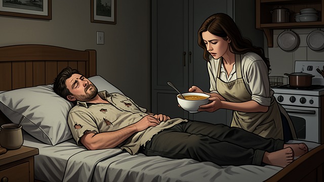 A Fever Brings Care from "The Reincarnated Demon King's Host Just Wants to Live in Peace, But the Hero Won't Leave Him Alone". A Fever Brings Care The body stops hiding the strain Theo’s worry, sleeplessness, and work leave him feverish and collapsed.