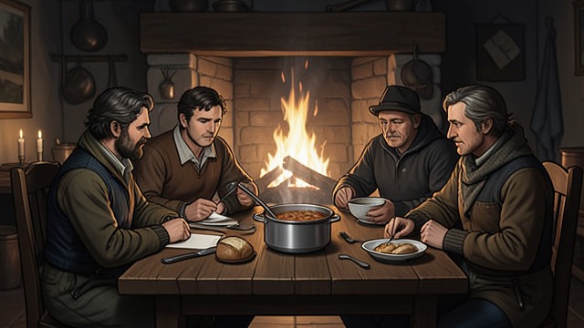 A Meal After the Road from "The Reincarnated Demon King's Host Just Wants to Live in Peace, But the Hero Won't Leave Him Alone". A Meal After the Road Food becomes care Theo changes the party’s habits by insisting on balanced meals and rest.