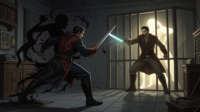 The Fortress Battle Ends from "The Reincarnated Demon King's Host Just Wants to Live in Peace, But the Hero Won't Leave Him Alone". The Fortress Battle Ends A duel turns against Luc Luc challenges Tyraz to single combat, but the Demon Lord uses shadows and duplicates to wear him down.