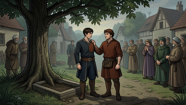 A Friend at the Funeral from "The Reincarnated Demon King's Host Just Wants to Live in Peace, But the Hero Won't Leave Him Alone". A Friend at the Funeral Shared grief in public Micah mourns Glefald, who had become a father figure, while the village gathers to bury him beneath a tree.