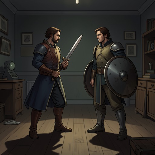 Theo and Eliza’s Duel from "The Reincarnated Demon King's Host Just Wants to Live in Peace, But the Hero Won't Leave Him Alone". Theo’s confrontation with Eliza turns a contest over who may define duty into a demonstration that healing and restraint can coexist with resistance.