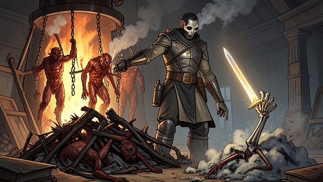 The Demon Training from "Vainqueur the Dragon". The Demon Training Grinding for War Vainqueur summons and burns demons to acquire Witch Hunter levels, while Victor Dalton raises some as undead.