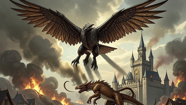 The Iron Eagle from "Vainqueur the Dragon". The Iron Eagle Technology as Escalation Maure combines demon magic with knowledge from the Apple of Knowledge to build the Iron Eagle.