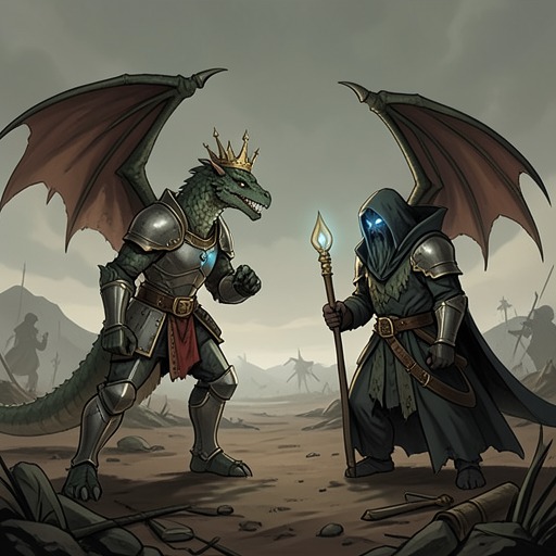 The War Against Furibon from "Vainqueur the Dragon". This flow follows the rivalry between Vainqueur Knightsbane and Furibon from mutual irritation to a symbolic contest between dragon wealth and undead intellect.