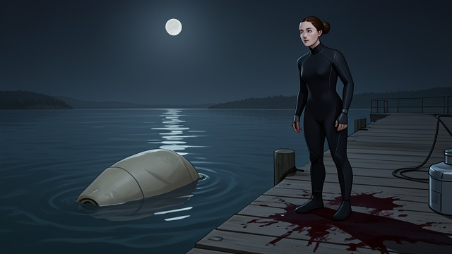 The Nighttime Splash from "The Woman in Cabin 10". A Sound in the Dark The Discovery Laura hears a large splash outside Cabin 10 / Palmgren and glimpses something pale sinking beside the ship.