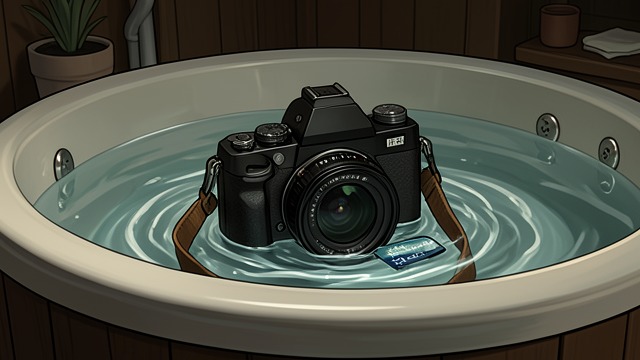 The Camera Is Destroyed from "The Woman in Cabin 10". The Image Lost A Convenient Accident Cole’s camera falls into the hot tub during the confusion after Laura tells Richard about the suspected crime.