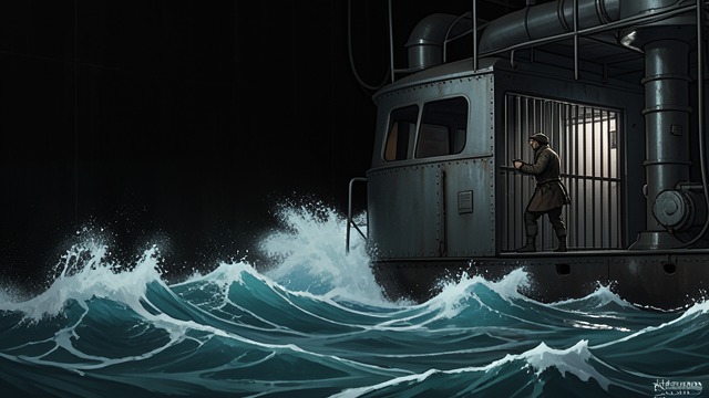 The Threat Below from "The Woman in Cabin 10". Water Pressing In Enclosure Laura imagines the sea pressing against the steel hull just beyond her cell.