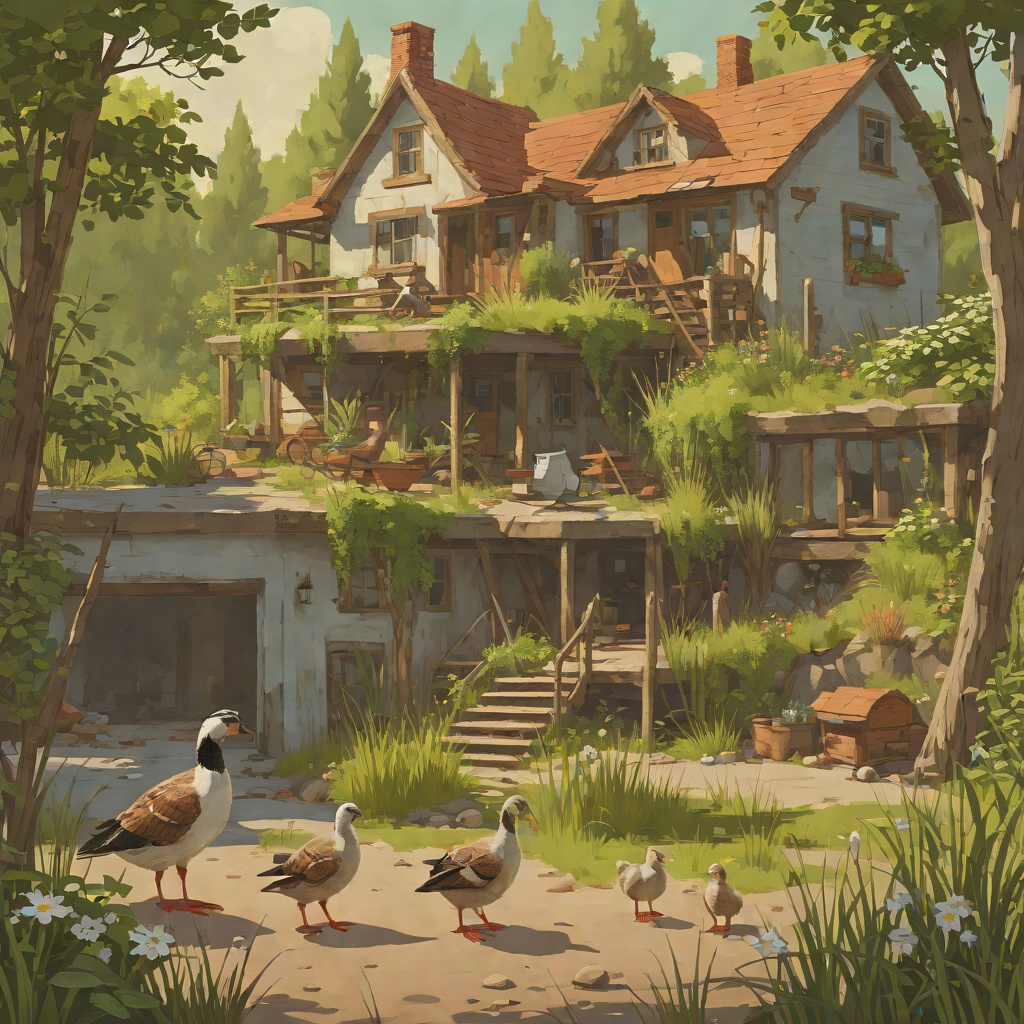 Adoption and Homebuilding from "The Wild Robot". Roz's accidental killing of a goose family leads her to adopt an orphaned egg, find help from the beavers, and create a home and garden.