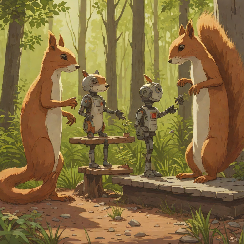Chitchat and Brightbill's Friendship from "The Wild Robot". The hyper-talkative squirrel Chitchat becomes Brightbill's best friend, sharing stories, games, and mutual care, even during the RECO crisis.