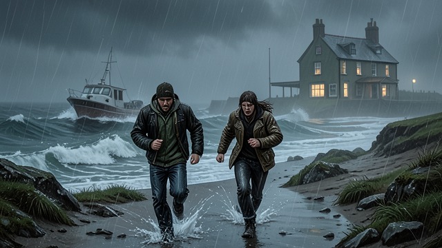 Flight and Reconciliation from "Operation Napoleon". Partners on the Run Shared Danger Steve and Kristín evade armed pursuers on the base, escape by a smuggler’s Zodiac, and make their way back toward Reykjavík.