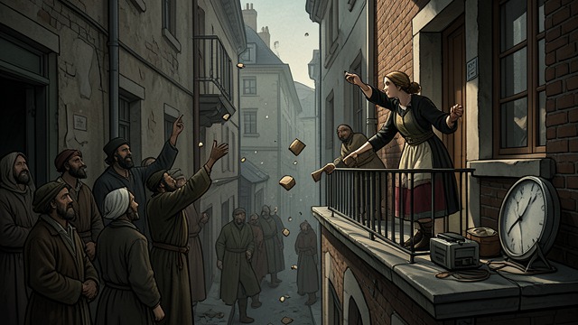 The Street Witnesses from "Poor Things". The Street Witnesses A public reversal Victoria throws valuable possessions from her window into the street, drawing a crowd from the poorer neighborhood.