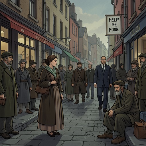 The Alexandria Encounter from "Poor Things". This flow follows Bella Baxter’s confrontation with visible poverty and the competing arguments used to justify it.