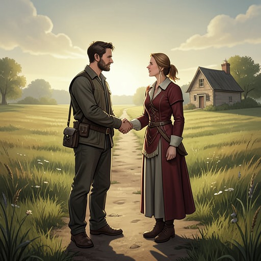 Hareton and Cathy's Redemptive Union from "Wuthering Heights". Tracks the slow healing of the second generation through the bond between Hareton Earnshaw and Catherine Linton (younger), from mutual contempt to marriage.