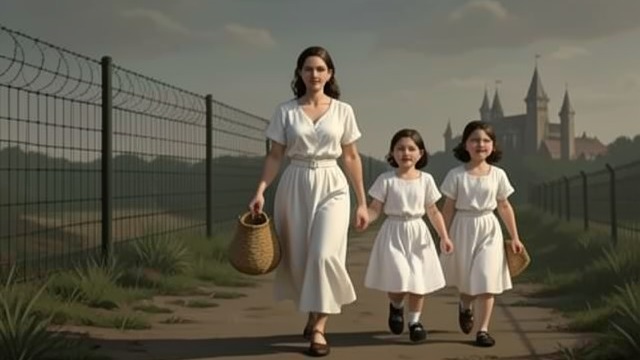 Two Daughters Arrive from "The Zone of Interest". Two Daughters Arrive A family enters the Zone Hannah returns from the Old Town with Sybil and Paulette, all dressed in white and carrying straw bags.