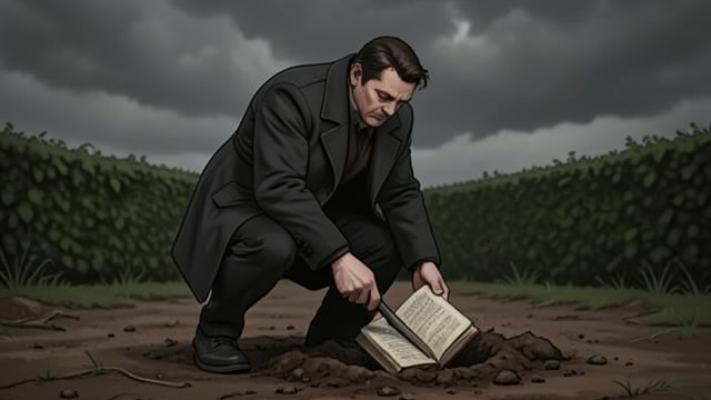 A Manuscript Beneath the Garden from "The Zone of Interest". A Manuscript Beneath the Garden A testimony is hidden Josef buries a Yiddish manuscript in a child’s shoe beneath a hedge by the Doll garden.