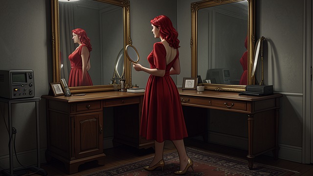 Red Hair and Gold Shoes from "Requiem for a Dream". Red Hair and Gold Shoes A complete costume Sara asks Ada to dye her hair red and repeatedly poses in the dress with her gold shoes.