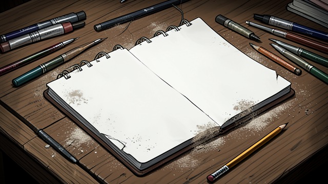 The Blank Sketch Pad from "Requiem for a Dream". The Blank Sketch Pad Fading attention Marion increasingly leaves her art materials unused.