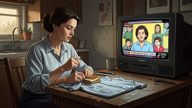 The Household Screen from "Requiem for a Dream". The Household Screen An always-present companion Sara watches television while eating, sewing, and managing her home.