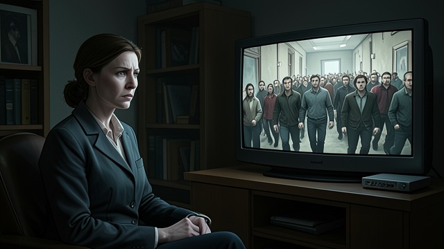 The Audience Turns Hostile from "Requiem for a Dream". The Audience Turns Hostile The screen’s boundary dissolves Sara imagines the announcer and other figures leaving television to inspect and judge her home.