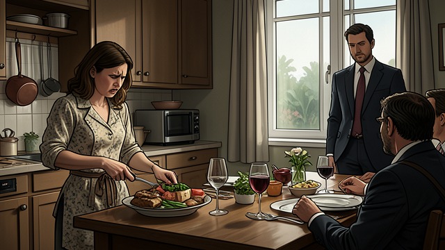 The Domestic Imbalance from "Down Cemetery Road". Unequal Work at Home Sarah as Host During the dinner party, Sarah handles the food, coffee, and awkward guests while Mark focuses on impressing Gerard Inchon.