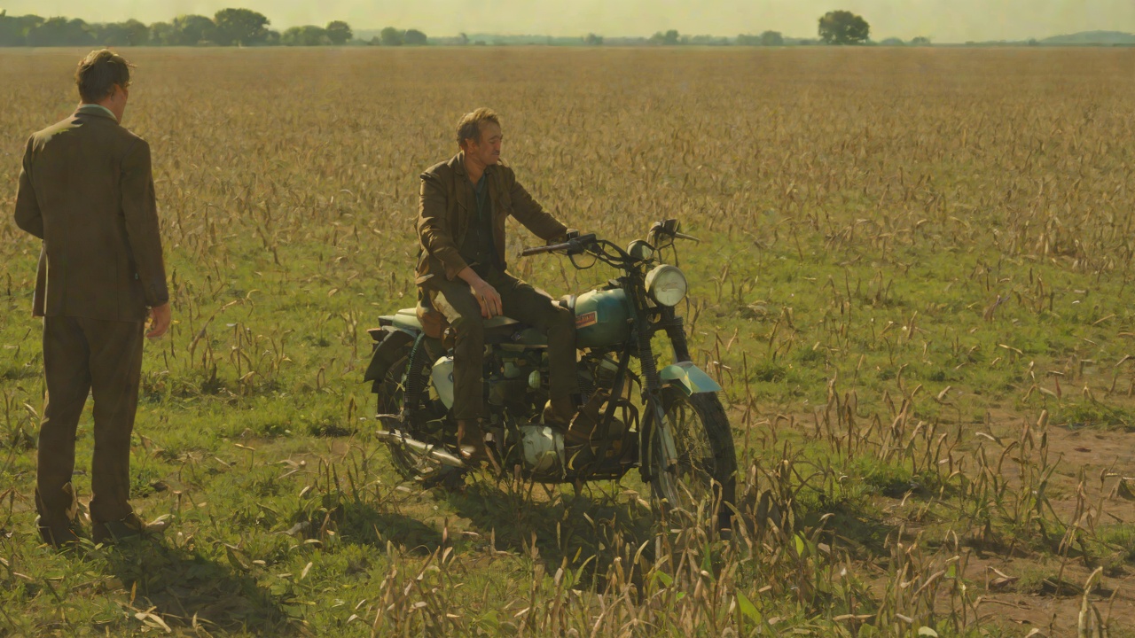 The Confrontation in the Fields from "Die, My Love". The Confrontation in the Fields Context The husband arrives on a motorcycle too small for him and faces the radiologist in the open fields.