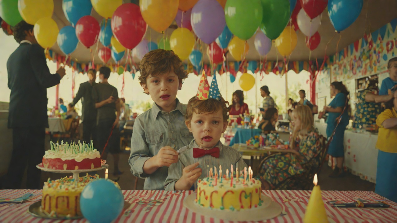 The Birthday Boy from "Die, My Love". The Birthday Boy Context The two-year-old is dressed up for his party, with banners, bumper cars and party bags.